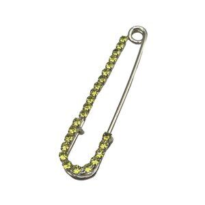 Large Silver Safety Pin Brooch with Green Rhinestones 3 Inch Statement Pin